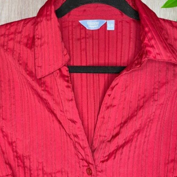 Denver Hayes Red  Womens Button Down V Neck Shirts Long Sleeve. - Picture 6 of 8